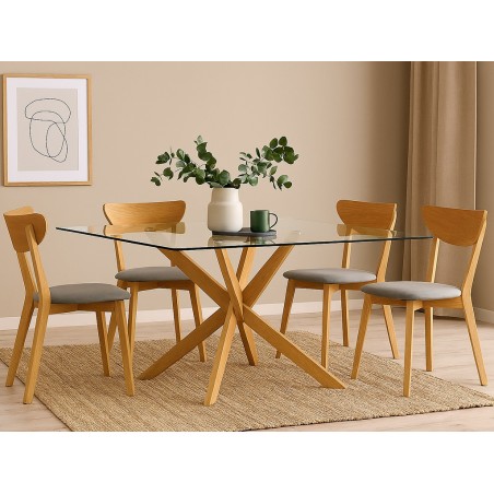 Mesa Salón Fija Erika Madera Y Cristal 10mm