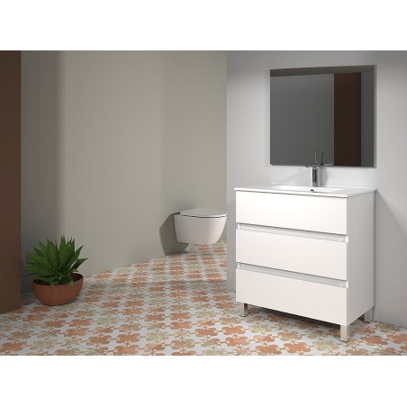 Moble De Bany Madrid Blanc Amb Mirall I Lavabo