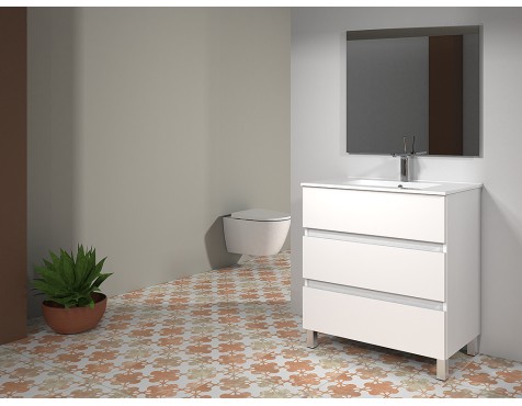 Moble De Bany Madrid Blanc Amb Mirall I Lavabo