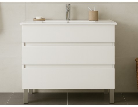 Moble De Bany Madrid Blanc Amb Mirall I Lavabo