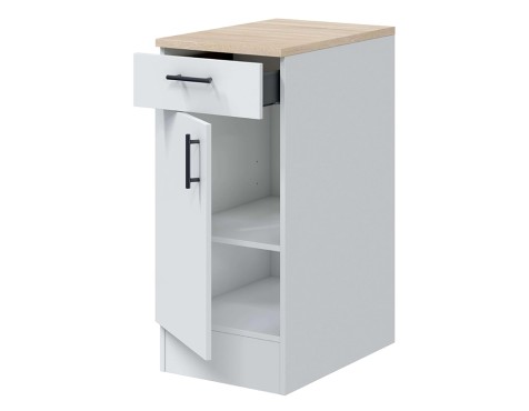 Módulo Bajo Kira 1 Puerta + 1 Cajón Blanco/Roble