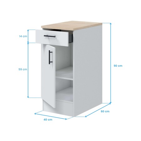 Módulo Bajo Kira 1 Puerta + 1 Cajón Blanco/Roble