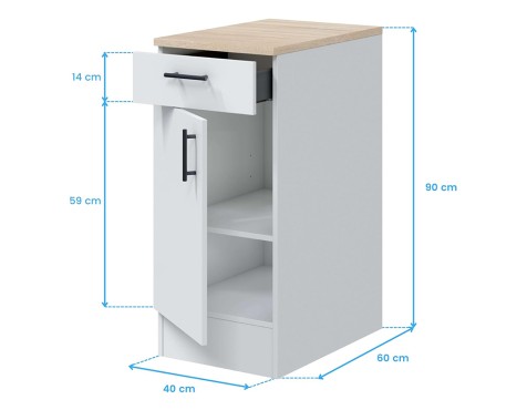 Módulo Bajo Kira 1 Puerta + 1 Cajón Blanco/Roble