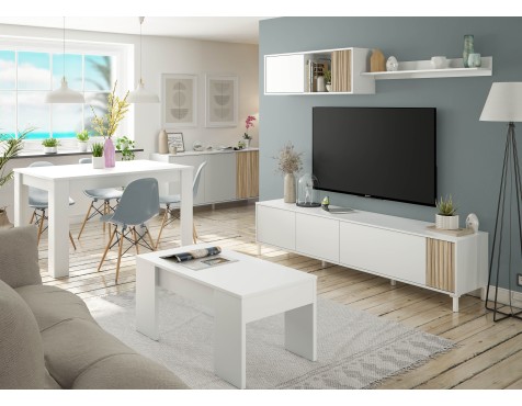 Mueble Comedor Ethna + Estante Blanc Artik Natural