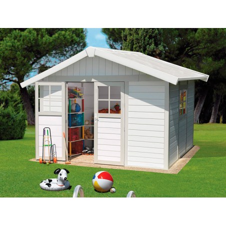 Caseta De Jardí En Resina Deco Gris Verd Blanca