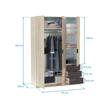 Armari 3 Portes+3 Calaixos Roure Canadina/Òxid