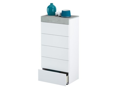 Cómoda 5 Cajones Tekkan Blanco Artik Gris Cemento