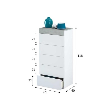 Cómoda 5 Cajones Tekkan Blanco Artik Gris Cemento