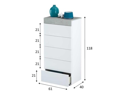 Cómoda 5 Cajones Tekkan Blanco Artik Gris Cemento