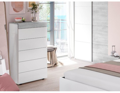 Cómoda 5 Cajones Tekkan Blanco Artik Gris Cemento