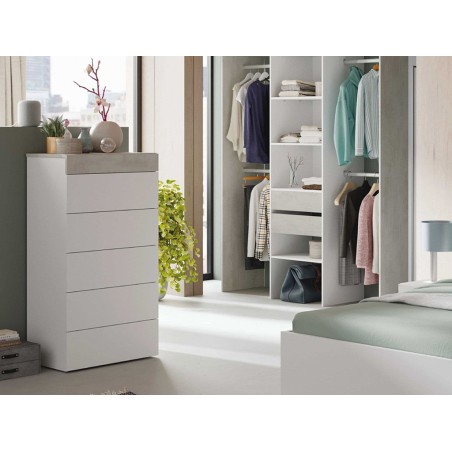Cómoda 5 Cajones Tekkan Blanco Artik Gris Cemento
