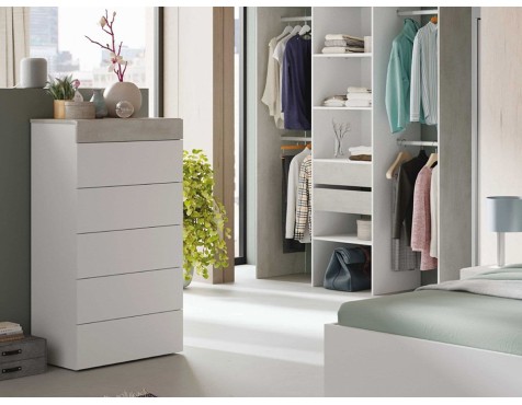 Cómoda 5 Cajones Tekkan Blanco Artik Gris Cemento