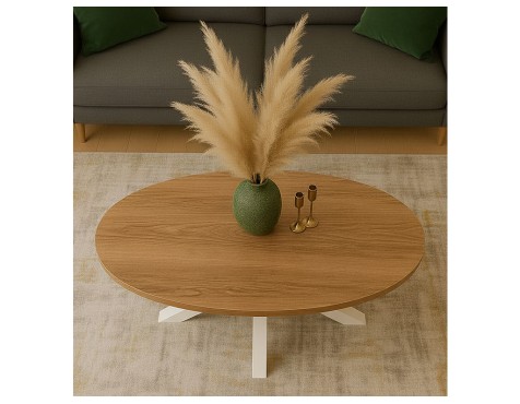 Mesa De Centro Stacy Oval Roble/Blanco