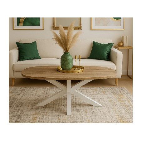 Mesa De Centro Stacy Oval Roble/Blanco