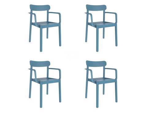 Set 4 Sillas Jardín Con Brazos Robert Azul