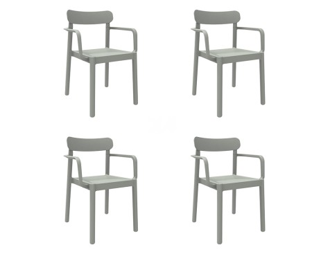 Set 4 Sillas Jardín Con Brazos Robert Gris Verdoso
