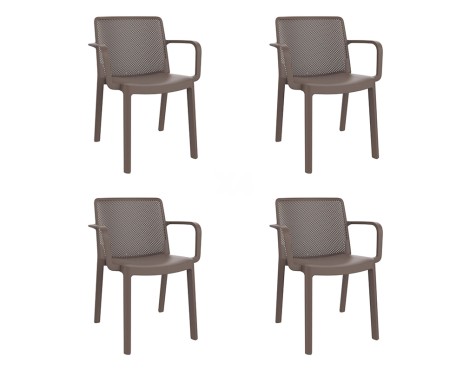 Set 4 Sillas Jardín Con Brazos Henry Chocolate