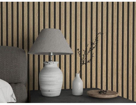 Papel Pintado Listones Madera Beige-Crema