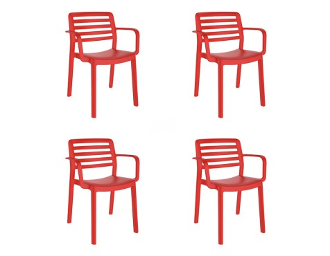 Set 4 Sillas Jardín Con Brazos Jacob Rojo