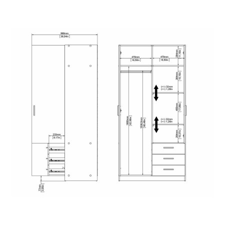 Armari Roba Lars 2 Portes+3 Calaixos Cashmere