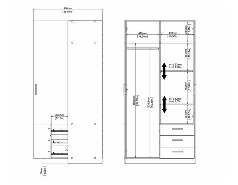 Armari Roba Lars 2 Portes+3 Calaixos Cashmere