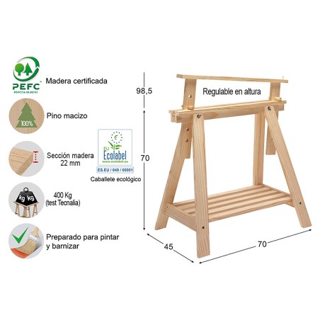 Caballete De Madera De Pino Regulable En Altura