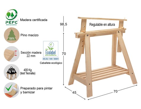 Caballete De Madera De Pino Regulable En Altura