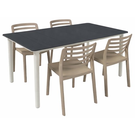 Set Mesa Noa+4 Sillas Wind Gris/Arena
