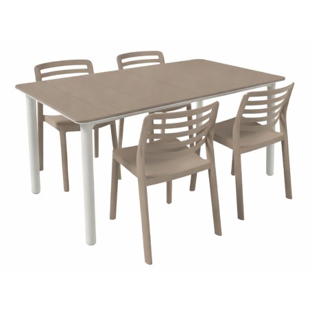 Set Mesa Noa+4 Sillas Wind Blanca/Arena