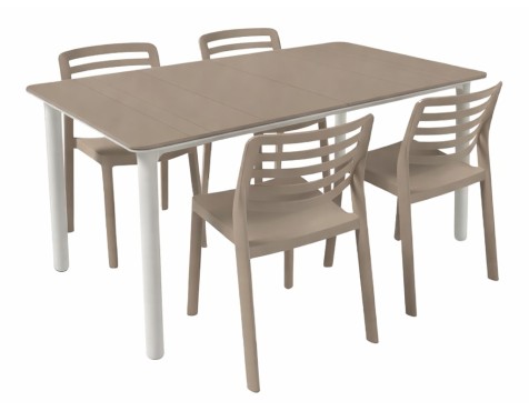 Set Mesa Noa+4 Sillas Wind Blanco/Arena
