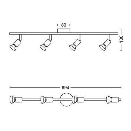  Regleta 4 Focos Philips Limbali Cromo