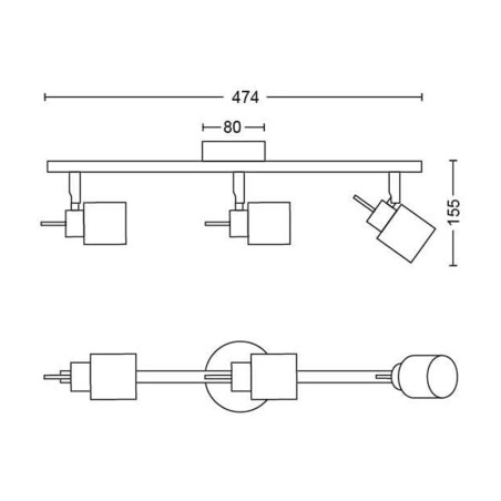 Regleta 3 Focus Philips Meranti Crom