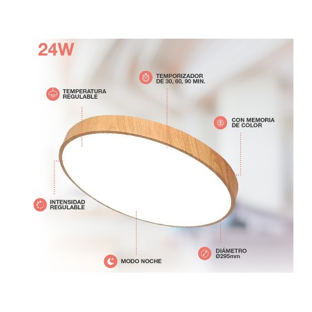 Plafón Led Imitación Madera Regulación Color Luz