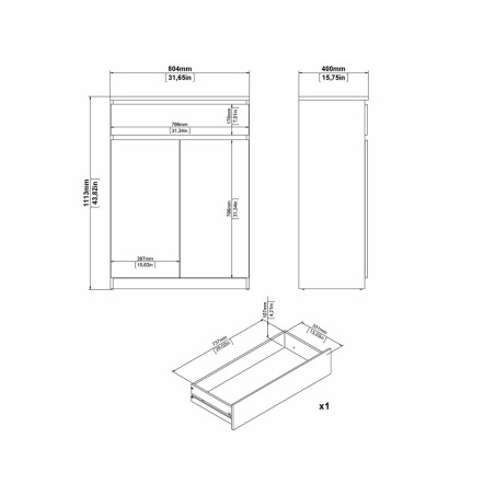 Zapatero 2 Puertas Y 1 Cajón Leia