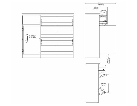 Zapatero 2 Puertas Abatibles + Puerta + Cajón Leia
