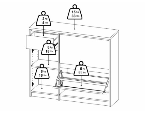 Zapatero 2 Puertas Abatibles + Puerta + Cajón Leia