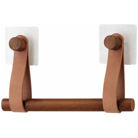 Porta-Rotlles Adhesiu Bambú/Cuir Caramel