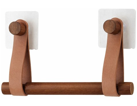 Porta-Rotlles Adhesiu Bambú/Cuir Caramel