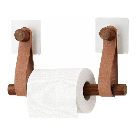 Porta-Rotlles Adhesiu Bambú/Cuir Caramel