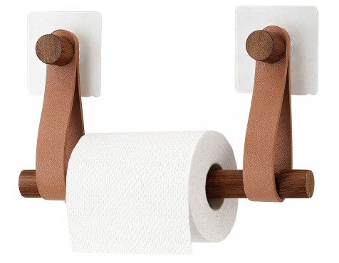 Porta-Rotlles Adhesiu Bambú/Cuir Caramel