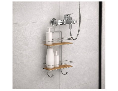 Cesta Ducha 2 Niveles Cromo/Bambú