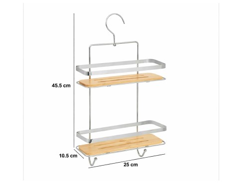 Cesta Ducha 2 Niveles Cromo/Bambú