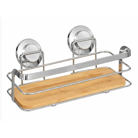 Cesta Ventosa Rectangular Cromo/Bambú
