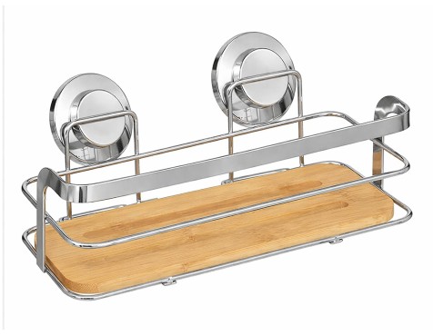 Cesta Ventosa Rectangular Cromo/Bambú