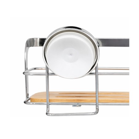 Cesta Ventosa Rectangular Cromo/Bambú