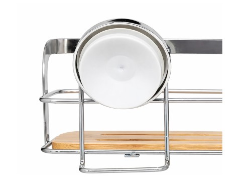 Cesta Ventosa Rectangular Cromo/Bambú