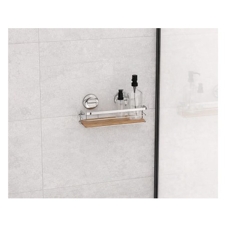 Cesta Ventosa Rectangular Cromo/Bambú