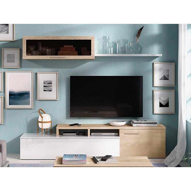 Mueble de salón Nexus blanco y roble 2000x440x410mm