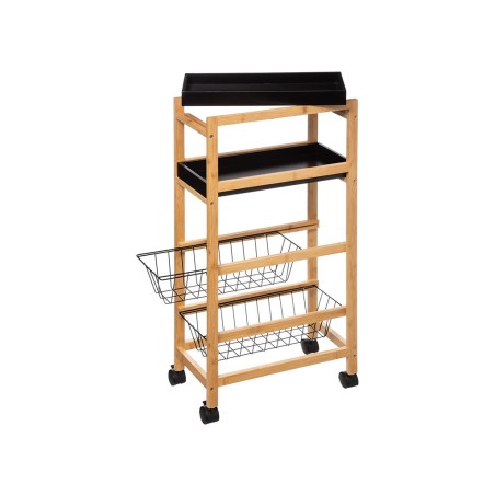 Carrito De Cocina Bambú 2 Bandejas Y 2 Cestas