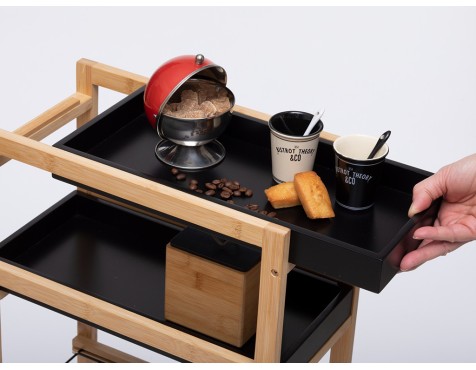 Carrito De Cocina Bambú 2 Bandejas Y 2 Cestas